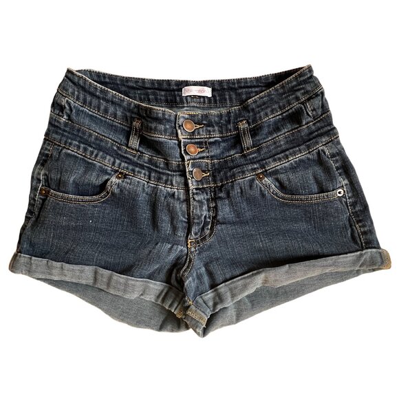 xhilaration Triple Button Front Denim Shorts Sz 6 (Small) Dark Wash - Picture 1 of 7